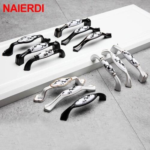 NAIERDI Chinese Vintage Cabinet Handles Aluminum Alloy Door Kitchen Knobs Cabinet Pulls Black Drawer Knobs Furniture Handle