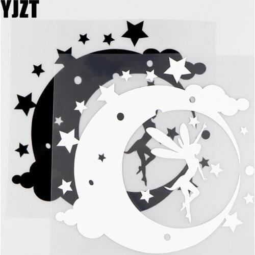 YJZT 15X14.8CM Beautiful Car Sticker Window Decor Fairy Sitting On Moon Star Vinyl Decals Black / Silver 10A-0212
