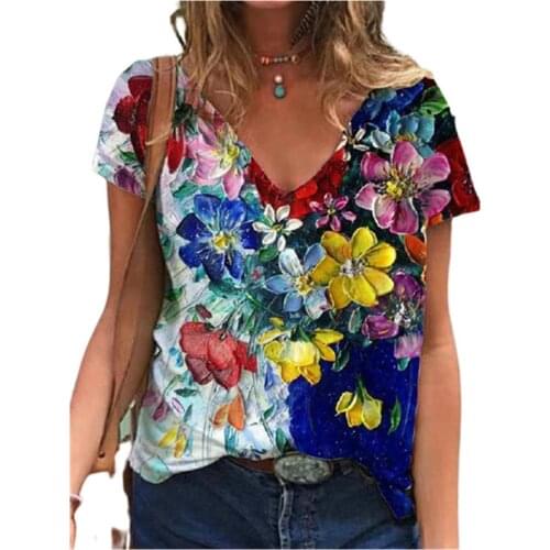 3XL Oversized Summer Tops 2021 New Women Short Sleeve 3D Flower Print T Shirt Streetwear Loose Casual Female Tee Tops Plus Size
