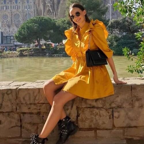 Women Dress Casual 2021 Fashion Za Ruffles A-Line Mini Dress Puff Sleeve Chic Party Dress Elegant Mujer Vestidos