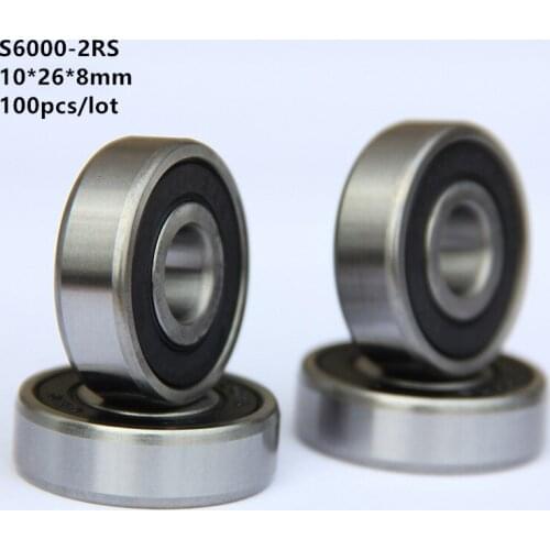 100pcs/lot ABEC-5 S6000-2RS S6000RS 10*26*8mm Stainless steel Deep Groove Ball bearing Rubber cover 10×26×8mm