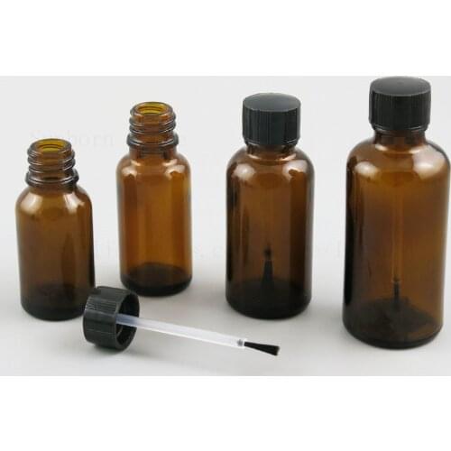 20pcs/lot Frosted /Clear Amber Glass Nail Polish Bottle With Lid Brush Brown Boston Round Cosmetic Containers 5ml 10ml 1oz 50ml