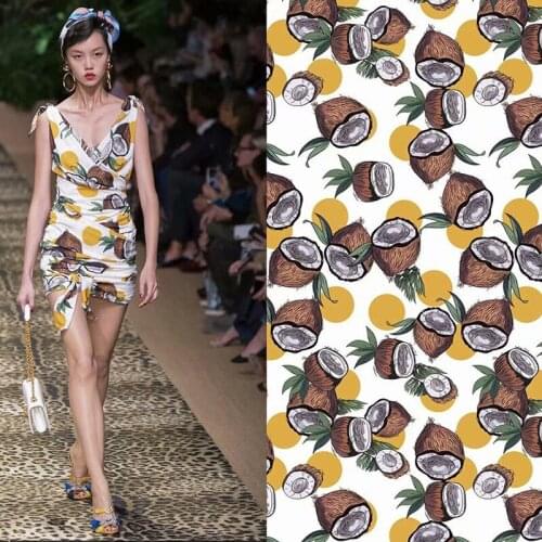 2020 printed fabric spring and summer fashion coconut fruit pattern digital printing clothing surface cloth custom