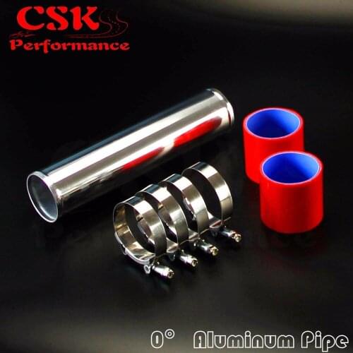 60mm 2.36" Aluminum Turbo Intercooler Pipe Piping Tubing + silicon hose + t bolt clamps kits RED