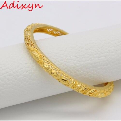 Adixyn Diameter 65mm/68mm Width 0.7CM Dubai Bangle for Women Gold Color Jewelry Ethiopian Bracelets Trendy African Gifts N1806