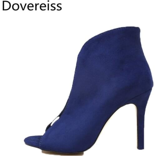 Dovereiss Fashion Womens Shoes summer new Elegant Pure color Suede blue Zipper Mature Short boots Sandals big size 46