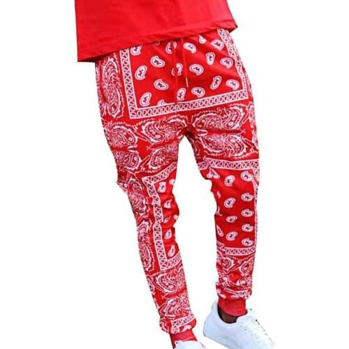 Men Casual Pants Cashew Flower Print Thin Summer Full Length Mid Rise Trousers Riding Hip Hop Streetwear Casual Pants