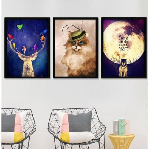 Cat Wolf Moon Living Room Decorative Painting Sofa Background Wall Canvas Painting Bedroom Mural Paintings Abstract Home Decor