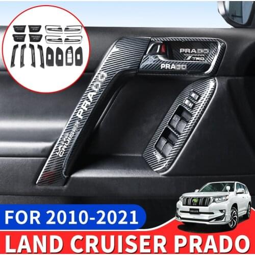 For Toyota Land Cruiser Prado 150 Carbon Fiber Texture Modified Car Door Handle Decorative Glass Switch Button Accessories