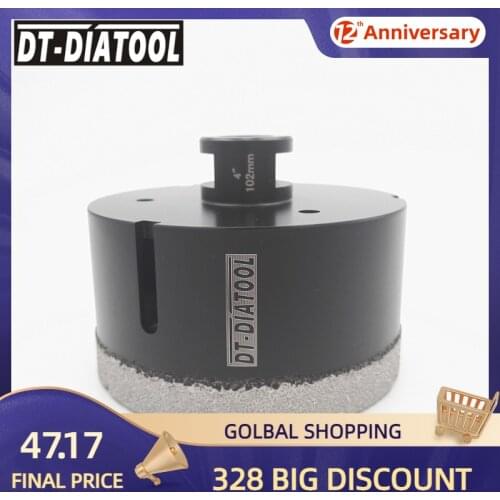 DT-DIATOOL 1pc 5/8-11 Thread Dia 4" (102mm) Vacuum Brazed Diamond Dry Drilling Core Bits Porcelain Tile Granite Marble Hole Saw
