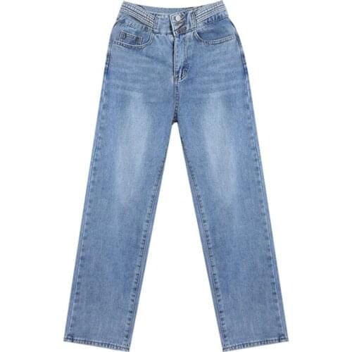 Jeans Women Solid Vintage High Waist Wide Leg Denim Trousers Simple Students All-Match Loose Fashion Harajuku Ladies Chic Casual