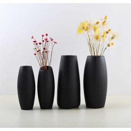 European Modern Simple Black/White Ceramic DIY Flower Vase Retro Flower Container Handmade Crafts Home Living Room Decoration