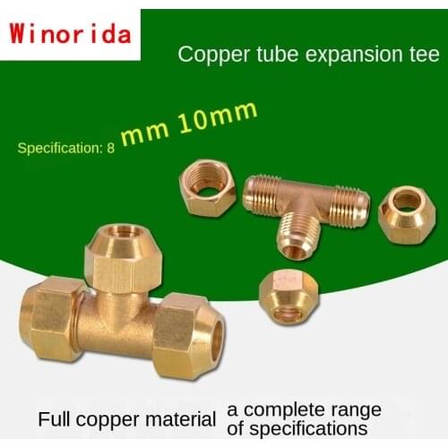 Gas Copper Tube Flared Joint Copper Tube Free Welding Trumpet Air Conditioning Refrigeration Socket 8/10 Equal Diameter Tee