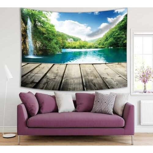 Tapestry Waterfall and Wood Pier in Deep Forest of Croatia Mountain and View Waterscape Blue Green Teal