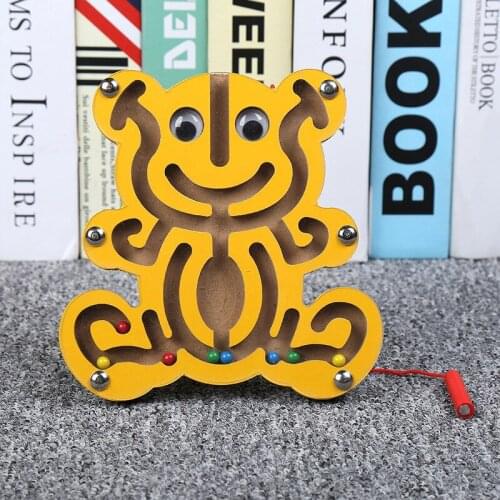 Montessori Toy Magnetic Maze Toy Kids Wooden Puzzle Game Toy Early Educational Brain Teaser Wooden Toy Intellectual Jigsaw Board