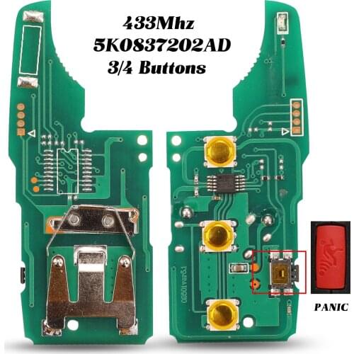 Jingyuqin 3/4 Buttons 433Mhz Remote Car Key Circuit Electronic Board Fob For VW Golf Jetta Beetle Tiguan Touran 5K0837202AD