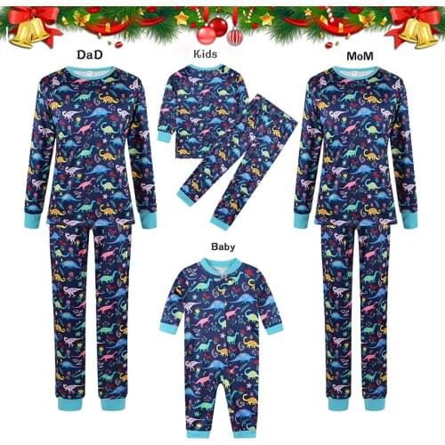 Dinosaur Printed Cotton Family Matching Outfits Men Boys Women Girls Family Look Set Christmas Pajamas Set New Year Gift Clothes