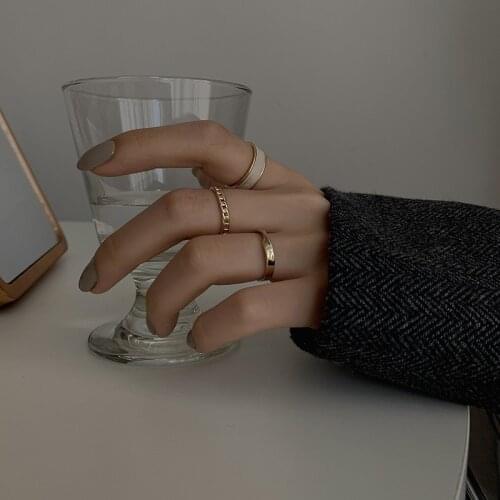 LOVOACC Wholesale 3 Pieces/Set Enamel Rings Set for Women Ladies Brass Gold Wide Chunky Hollow Link Chain Cocktail Ring Sets