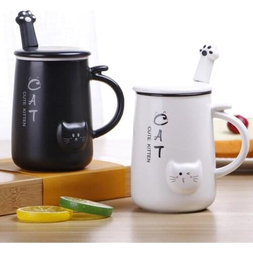 Creative Ceramic Coffee Mugs With Lid Cats Cups And Mugs Sets Travel Coffee Tea Tumbler Cup For Girl Childrens Drink Milk Cup