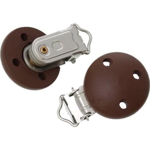 LF 5Pcs Brown Wooden Metal Baby Pacifier Clip Solid Color Holders Cute Infant Soother Clasps Holders Accessories Diy Tool
