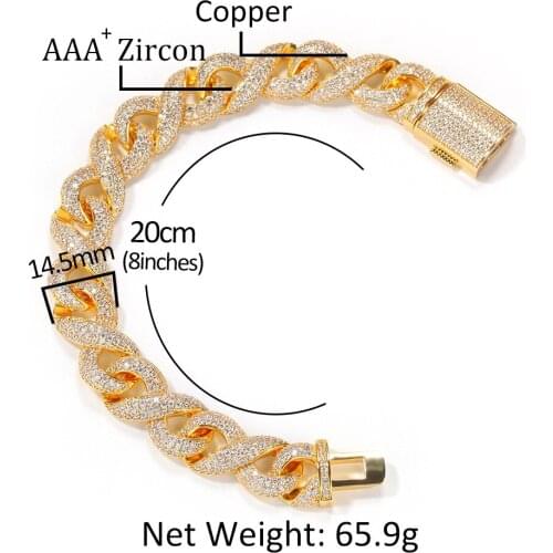 Copper Inlaid Zircon Hip Hop Mens Gold Bracelet Geometric Bracelet Ice Out Cuban Jewerly Braclete Chain Hip Hop For Men