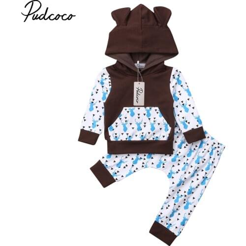 Fashion Cute Infant Newborn Baby Boys Girls Clothes Hooded Sweatshirt Print Pants 2pcs Outfit Cotton Baby Tracksuit Set