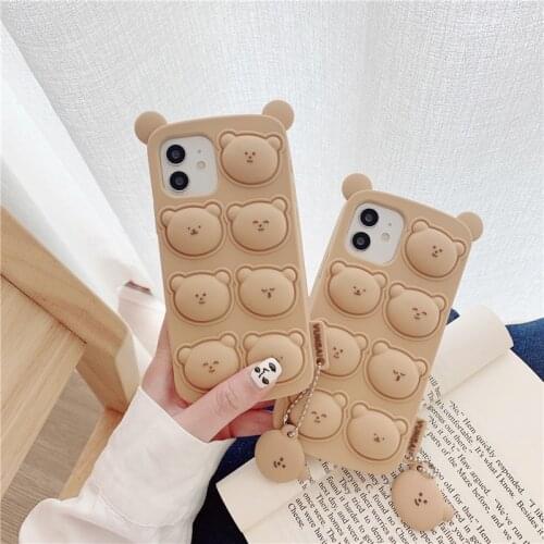 Reliver Stress Cartoon bear With pendant case For 12 11 Pro Max XR X XS MAX 7 8 plus SE Antistress Sensory Game Cute Phone Cover