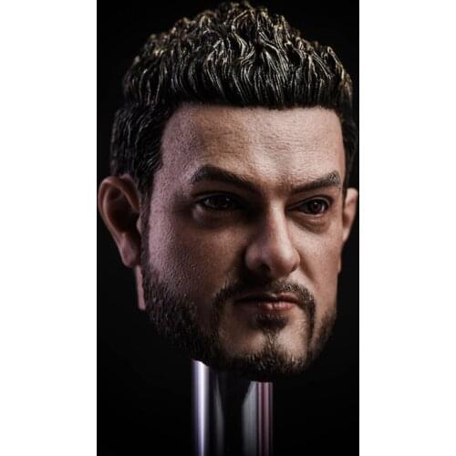 PVC Male Soldier Head Carving 1/6 Indian Actor Aamir Khan Head Sculpt Fit 12'' Action Figure Body