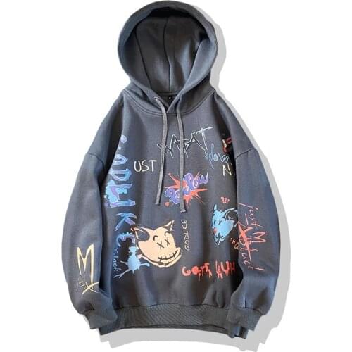 Men Autumn Winter Cotton Cartoon Print Hoodies Sweatshirts Men Hip Hop Loose Fit Hoodies Sweatshirts Men Women