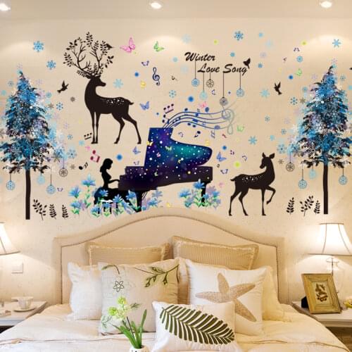 Deer Tree Wall Stickers DIY Girl Piano Wall Decals for House Kids Rooms Baby Bedroom Nursery Decoration