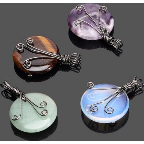 Natural Stone Crystal Metal Winding Religious Ethnic Style Round Pendant for Charms Jewelry Making DIY Hot Necklace Accessories