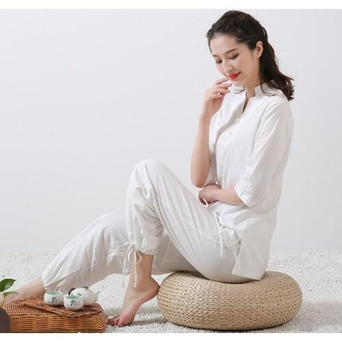 Cotton And Hemp Yoga Clothes Taiji Meditation Loose Chinese Style Tea Clothes Buddhist Sportswear Female Suit