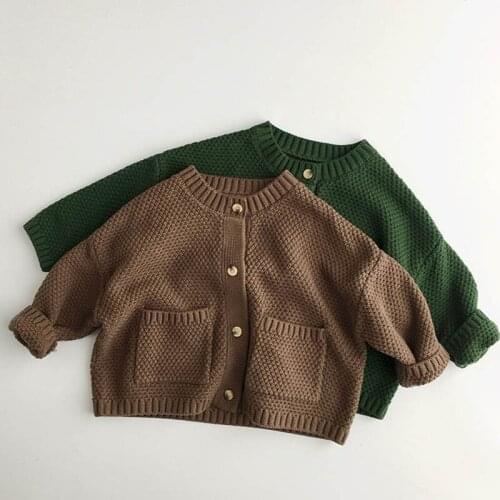 Autumn Winter Korean Style Newborn Baby Knitting Cardigan Coat Kids Solid Color Long Sleeve Cardigan Sweater Children Clothes