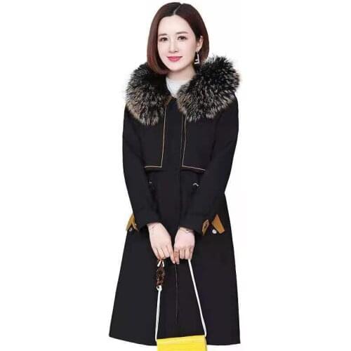 Womens Fur Coat 2021 Winter New Coat Mid-length Detachable Rabbit Fur Fur Lining Parka Coat Raccoon Fur Collar