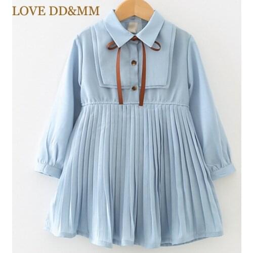 LOVE DD&MM Girls Dresses 2021 New Girls Clothing Sweet Temperament Pleated Waist Long-Sleeved Chiffon Long Cute Dress