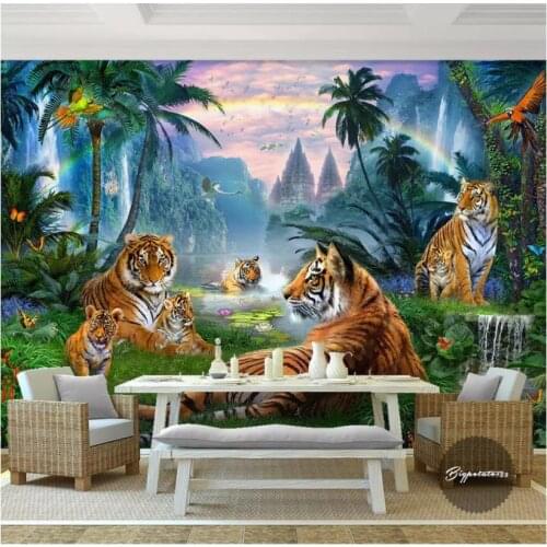 Custom photo wallpaper 3d murals wallpaper for walls 3 d Stream water waterfall forest big tiger animal woods landscape murals