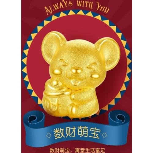 Placer gold plated golden lucky bead bracelet with 3 d solid gold bracelet with female rat lovely baby rat hand rope