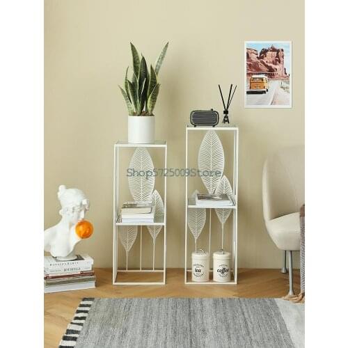 Simple narrow shelf wall corner flower stand double wrought iron glass flower table indoor living room next to the TV cabinet fl