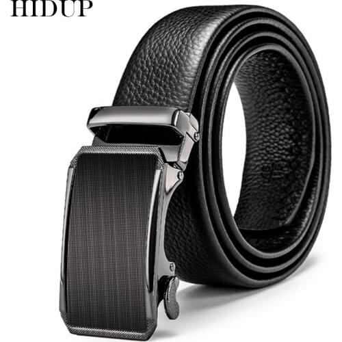 HIDUP Mens Unique Designer Formal Style Automatic Ratchet Belt Men High Quality Soft Cow Cowhide Leather Belts Clothing NWJ810