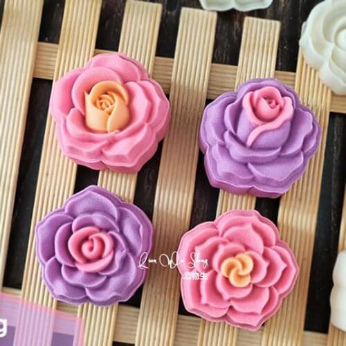 DIY Manual Baking Mold 50g Rose Moon Cake Mold 3D Household Set Hand Pressed Mung Bean Cake Biscuit Printing Tool 4-piece Set