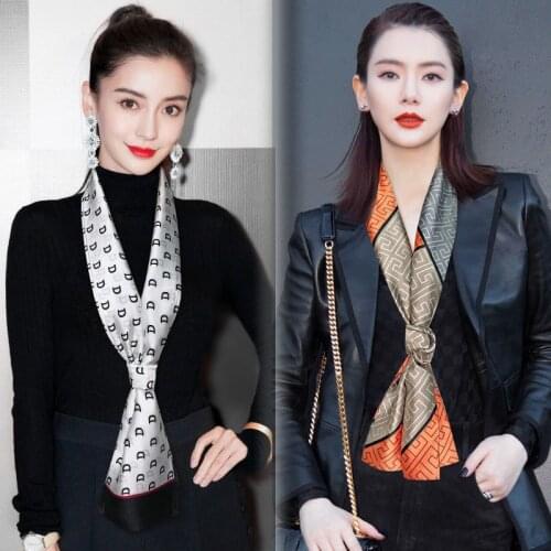 Luxury Women Silk Hair Scarf Skinny Bag Scarves Print Silk Scarf Lady Spring Long Scarf Elegant Long Dress Decoration Neck Wraps