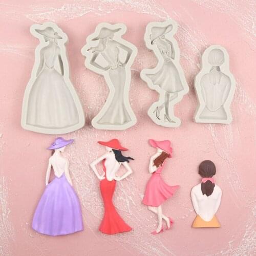 PRZY Silicone Mold Girl Back View Fondant Mold Wedding Cake Decoration Clay Resin Girl Fashion Goddess Chocolate Mold Moulds