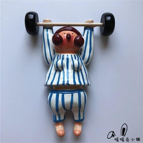 Cute cartoon weightlifting doll resin refrigerator stickers stereo magnetic stickers decoration