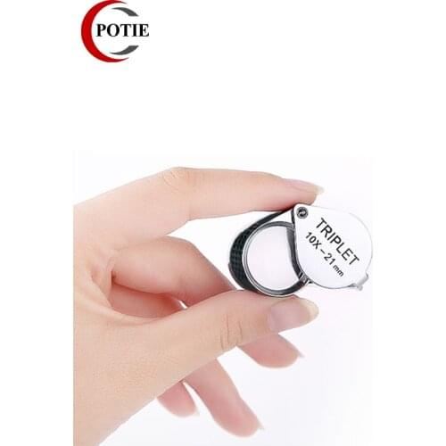Foldable Pocket Magnifier 10X Metal Mini Magnifying Glass Handheld Silver Jewelry Loupe Portable Gift Folding Lupa