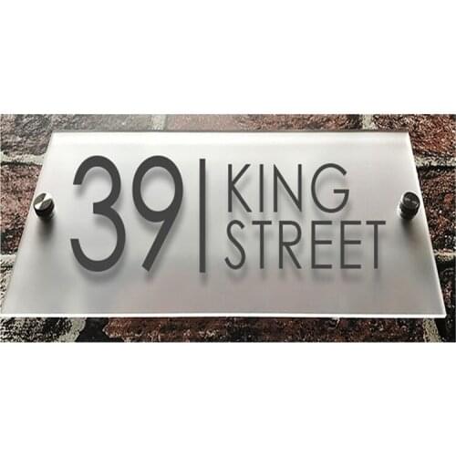 Customized Modern Clear Acrylic House Sign Plaques Door Plates with Frosted Film House Number/Street Name Sign