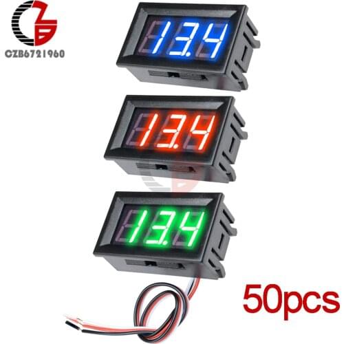 50pcs 0.56" LED Digital Voltmeter Voltage Meter Car Motorcycle Volt Tester Detector DC 12V Capacity Monitor Red Green Blue 24V