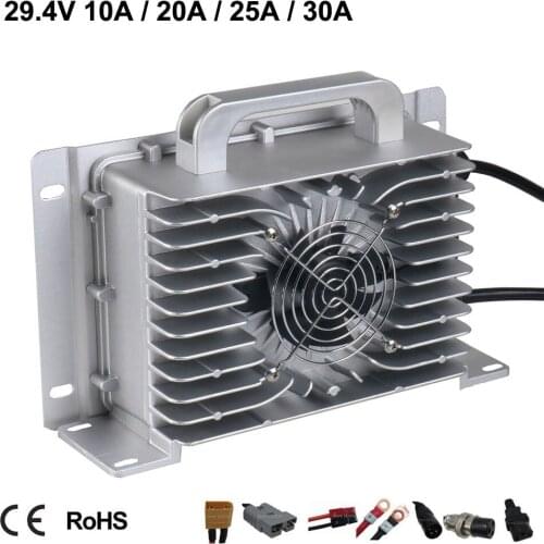 Waterproof 24V 10A 20A 25A 30A Lithium Charger 7S 29.4V Lithium Full Seal Smart Charger For Ebike Golf Cart Tour Electric Car