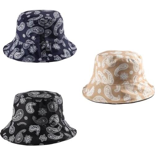 Women Paisley Cashew Print Double Sided Reversible Sun Hat Folding Bucket Cap UV Protection chapeau femme 2020