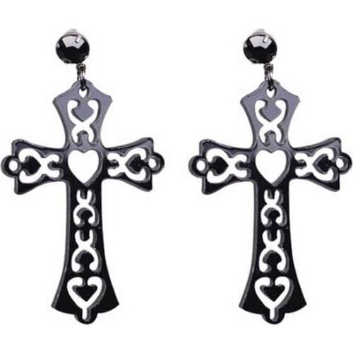 Harajuku Black Cross Acrylic Earrings Pendientes Gold Drop Earring Fashion For Women 2019 Statement Brincos Jewelry