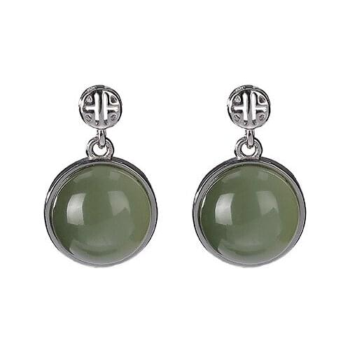 925 sterling silver Natural Hetian Gray jade Ear studs Personality fashion Simple Hollow Earring pendant for ladies Earrings